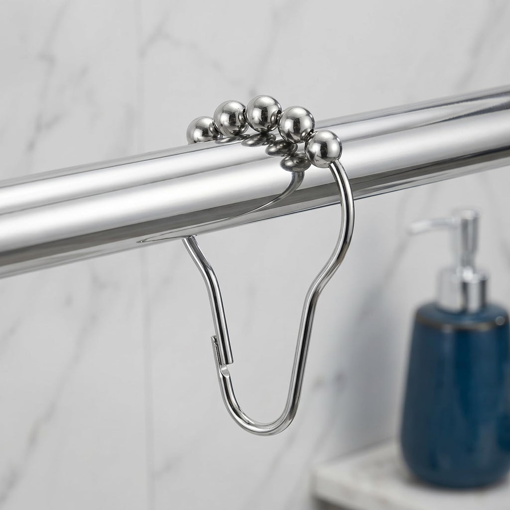 12 Pcs Stainless Steel Shower Curtain Hooks, Rustproof Metal Shower Curtain Rings with Roller Balls - image 3