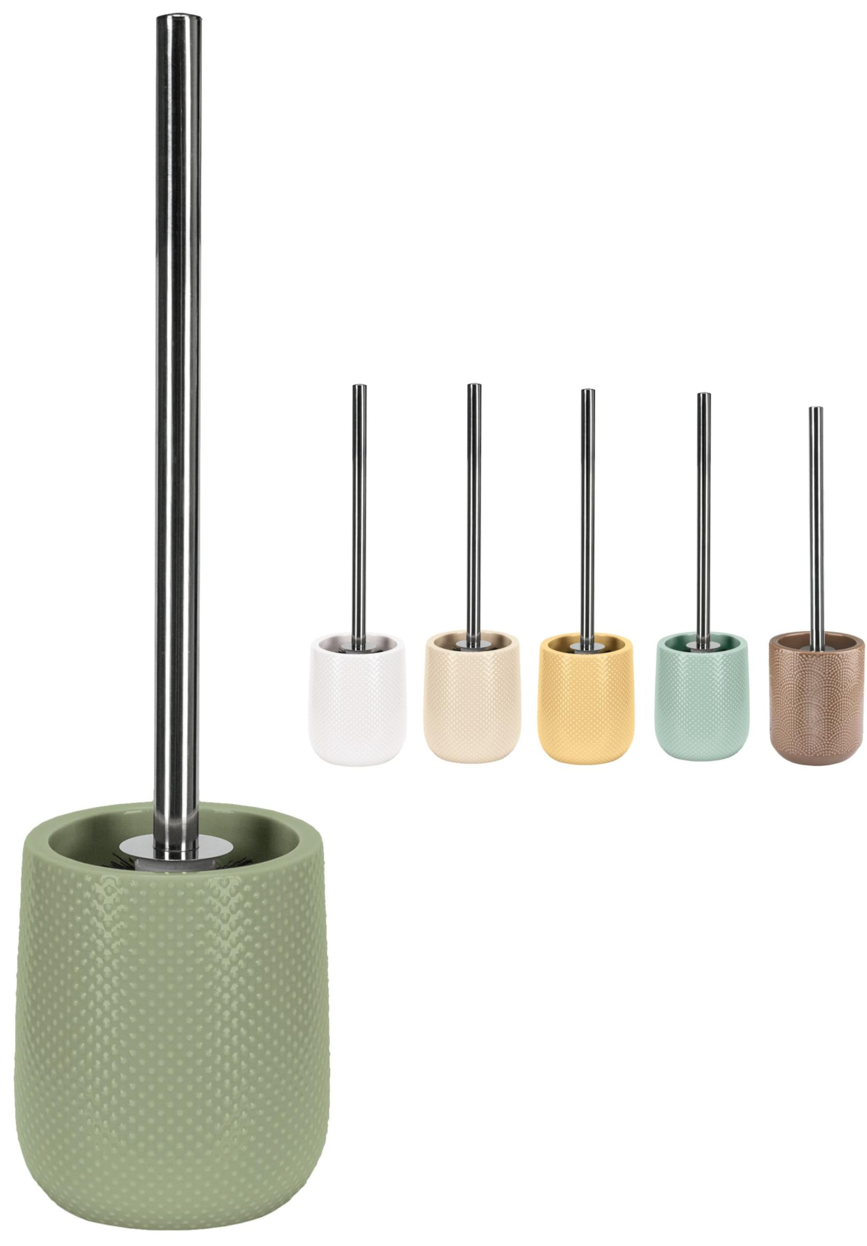 KW Luxury Stoneware Toilet Brush and Holder – Green Dotted Pattern