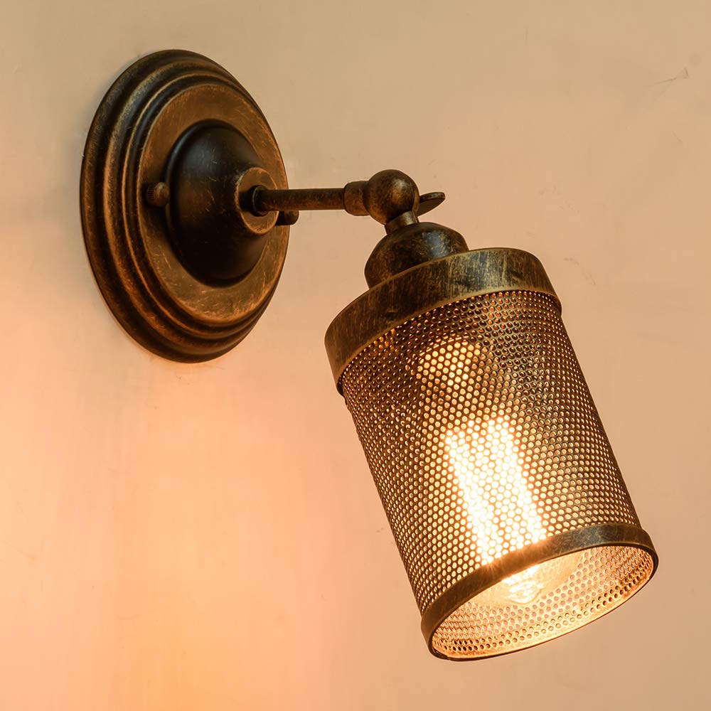 LULING Industrial Steampunk Wall Light – 2 Pack Metal Net Sconce