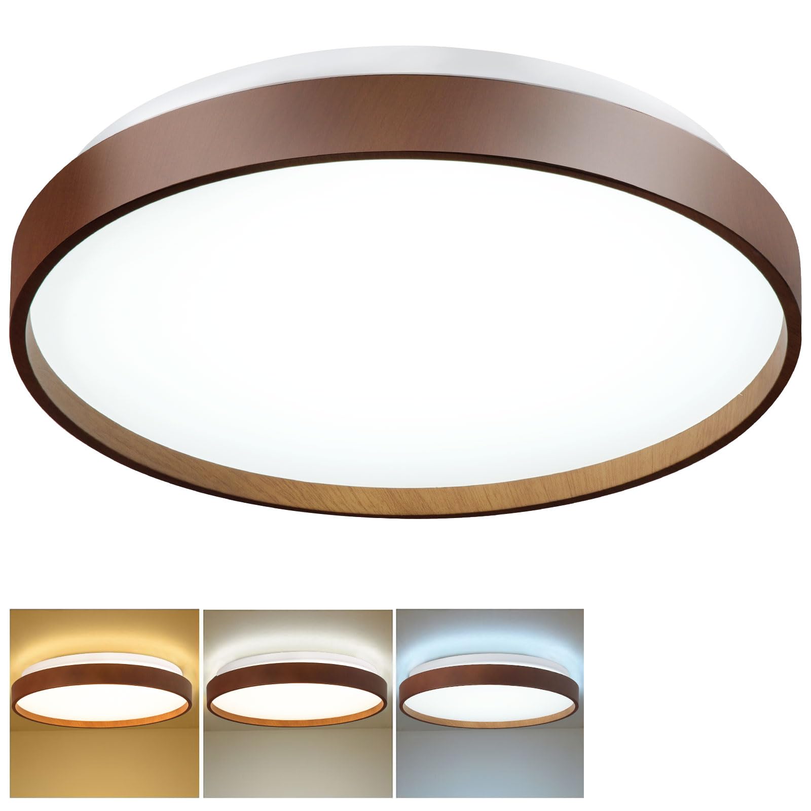 DINGLILIGHTING 13 Inch Wood Grain LED Flush Mount Ceiling Light | 5CCT