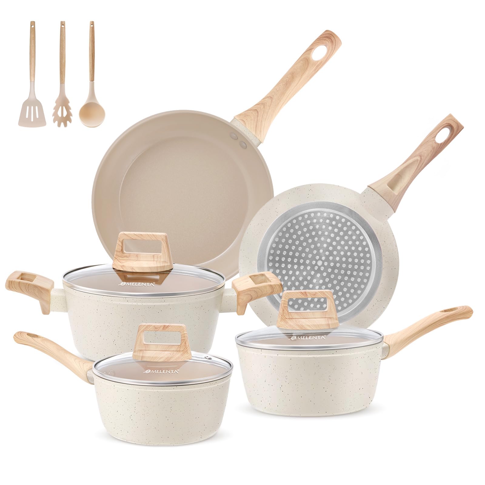 M MELENTA 11-Piece Ceramic Nonstick Cookware Set | Induction Pot & Pan