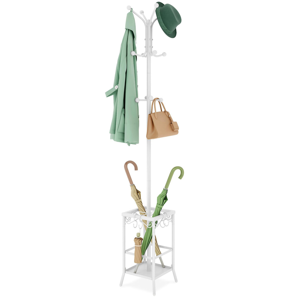 Hoctieon Coat Rack Freestanding, Coat Tree with Umbrella Holder, Metal Coat Rack Stand with 12 Hooks, Standing Coat Hanger Stand - image 1