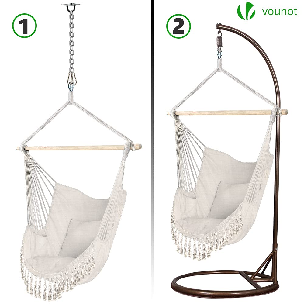 VOUNOT Macrame Hanging Hammock Swing Chair with Cushion - Beige