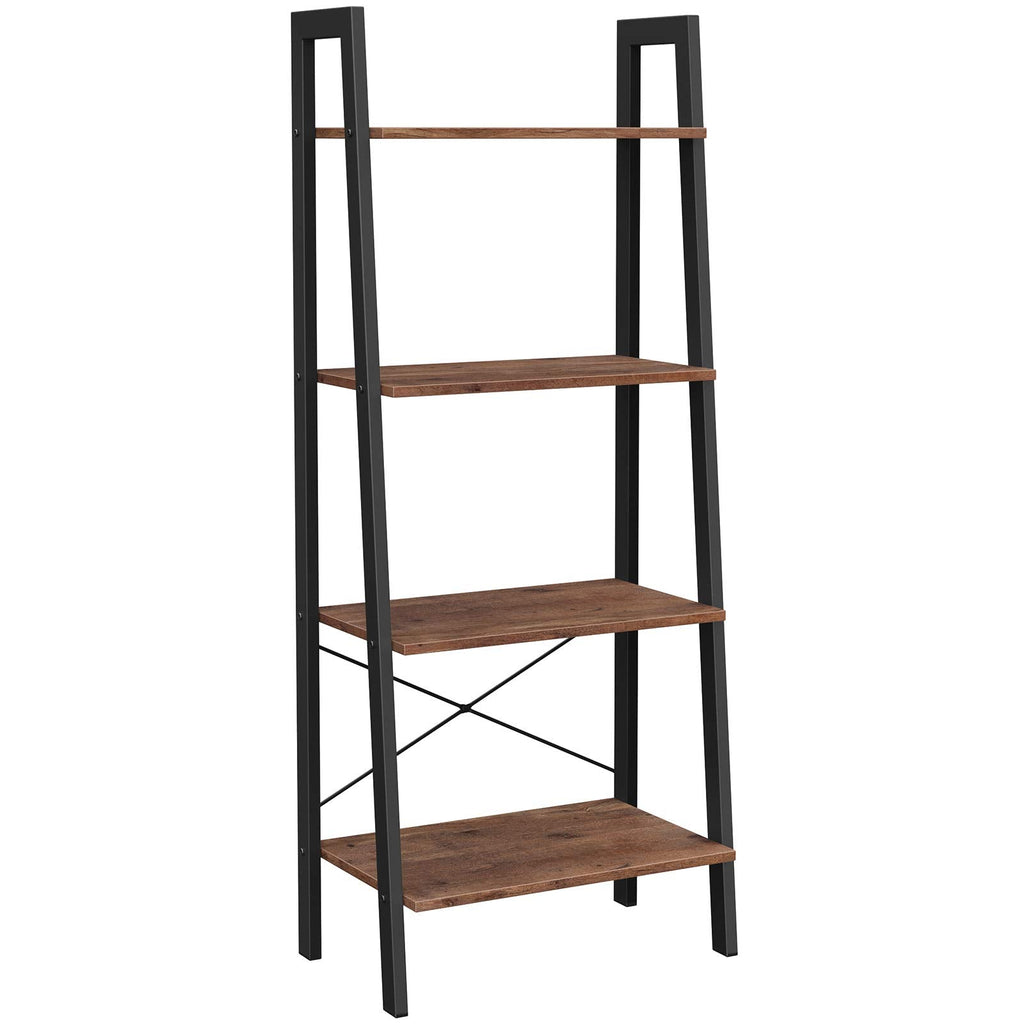 VASAGLE 4-Tier Ladder Shelf – Industrial Steel Bookcase, Hazelnut Brown