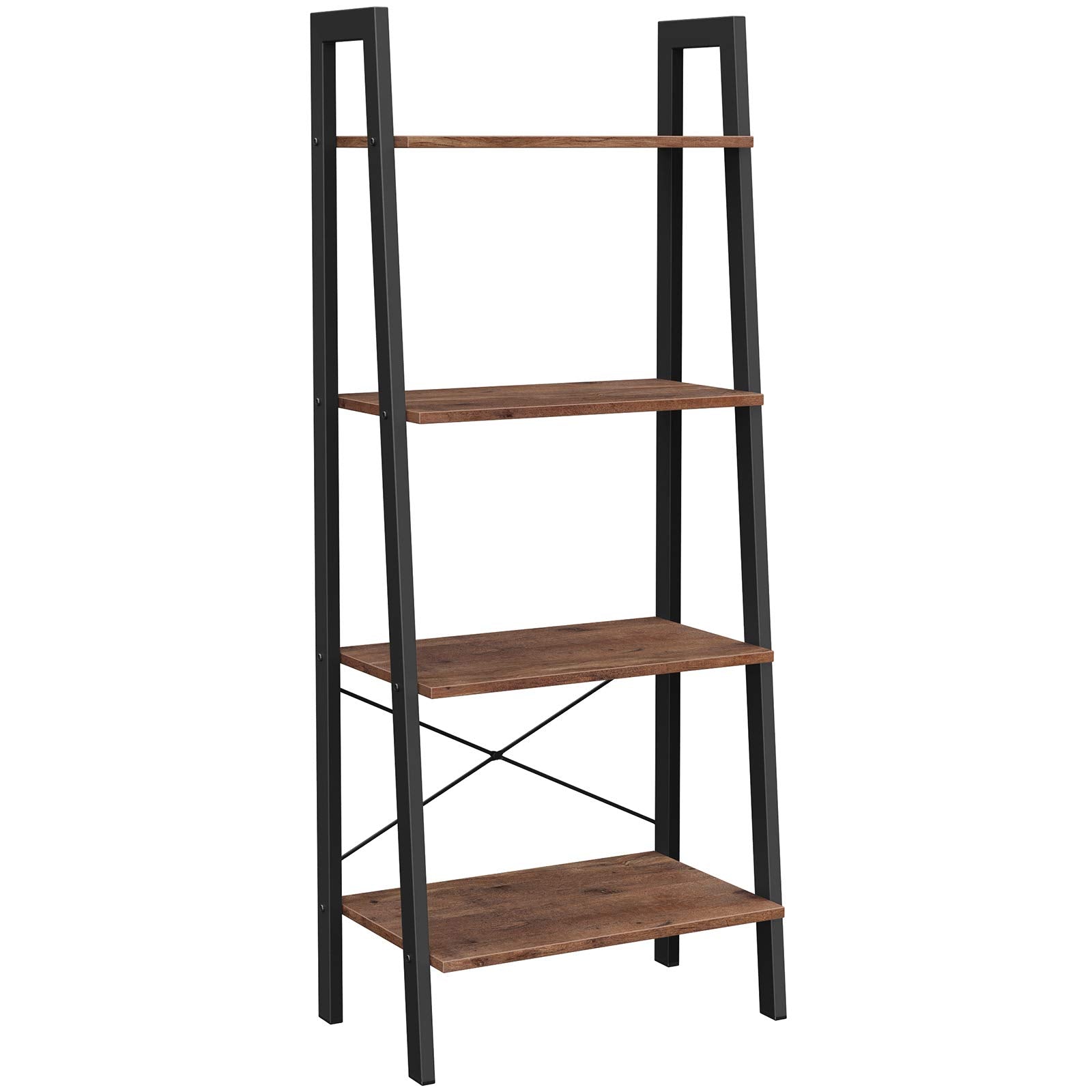 VASAGLE 4-Tier Ladder Shelf – Industrial Steel Bookcase, Hazelnut Brown