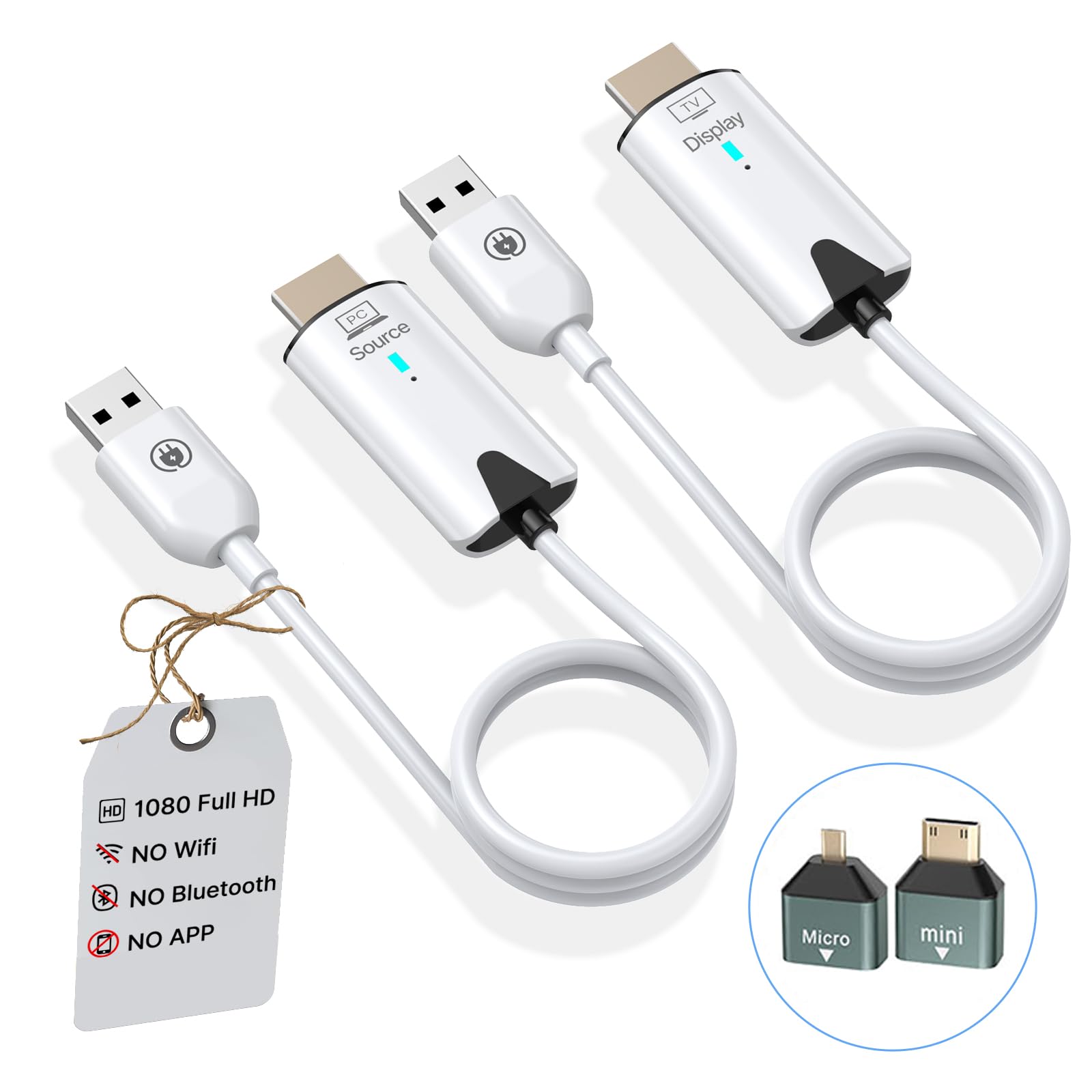 OiDiPi Wireless HDMI Transmitter and Receiver | 1080P Dual Band - White