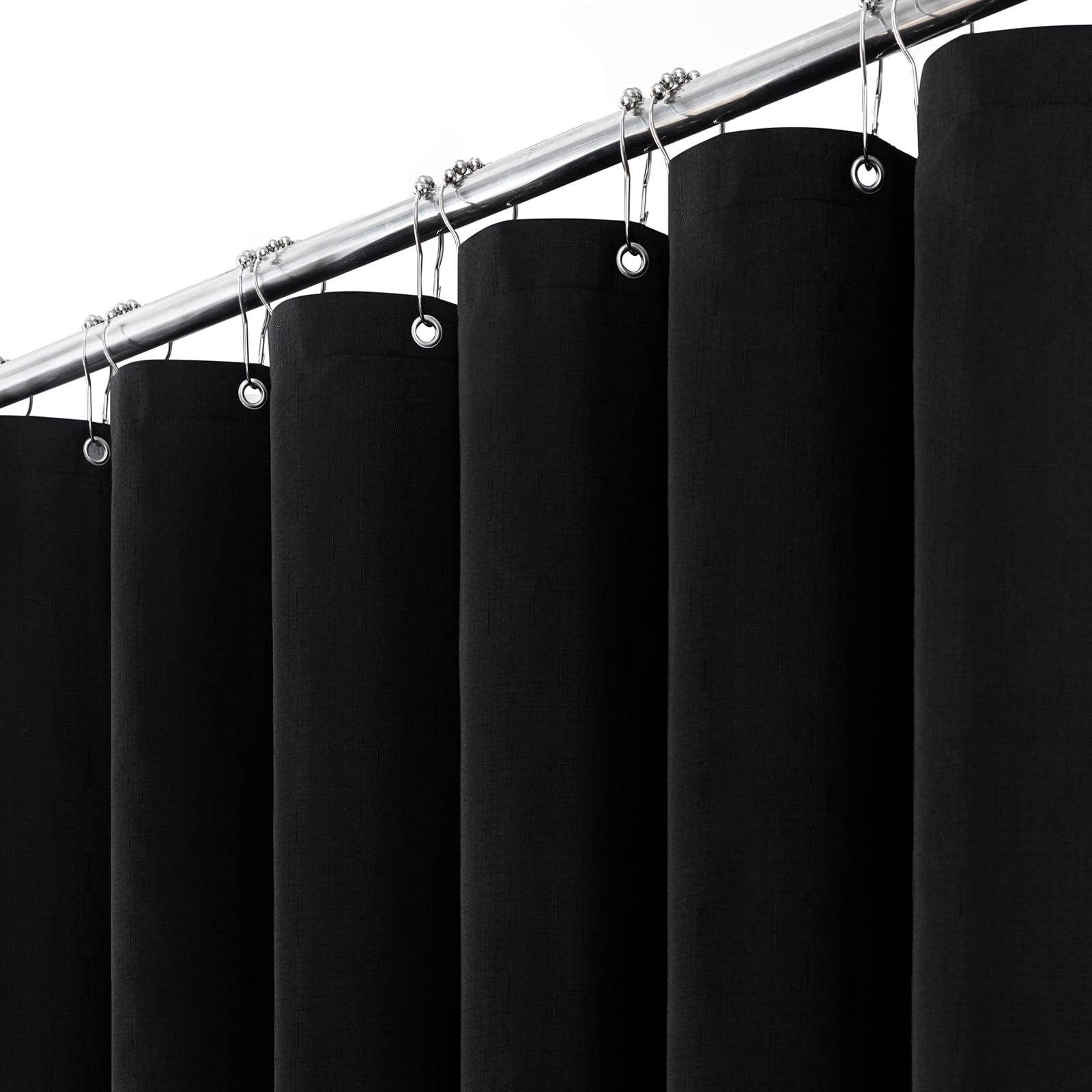 BTTN Black Linen Shower Curtain | Waterproof Heavy Duty Fabric with Hooks