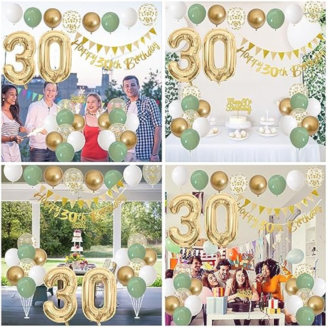 30th Birthday Decorations – Sage Green and Gold Party Kit