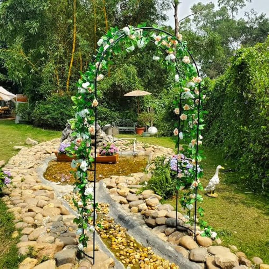 SCENDOR Wrought Iron Garden Arch – 87" Heavy Duty Trellis for Climbing Plants