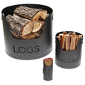 Valiant Fireside Metal Storage Set – 3-Piece Hearth Log Holder in Black
