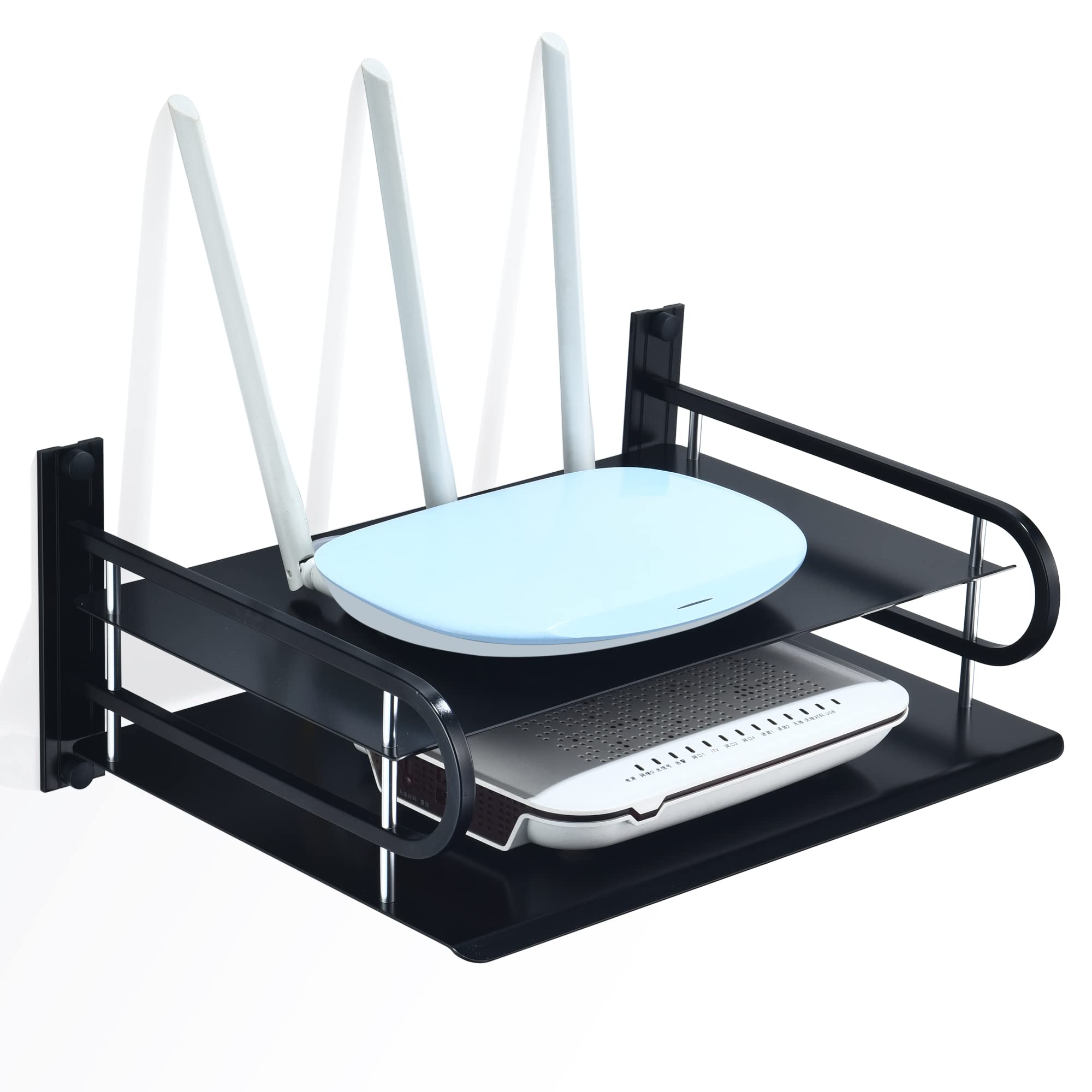 HNVNER Wall Mounted Projector Shelf – 2-Tier Aluminum Media Box Router Rack
