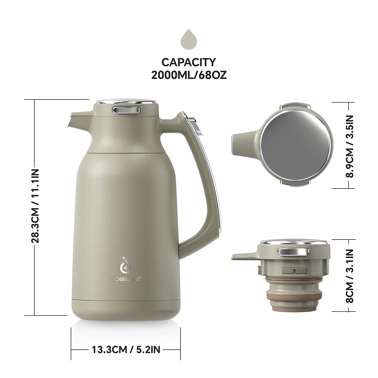 IDEUS 68oz Vacuum Insulated Coffee Carafe – Stainless Steel Thermal Pot