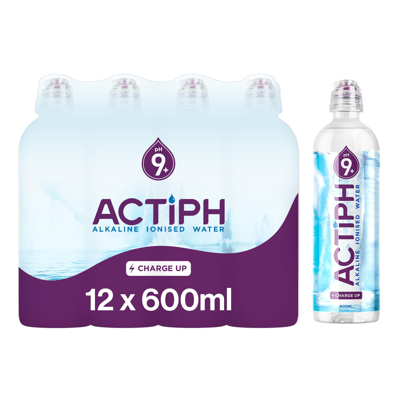 Actiph Alkaline Ionised Spring Water pH9+ with Electrolytes | 12x 600ml