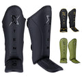 XTEN SPORTS Muay Thai Shin Guards – Gel Padded Leather MMA Gear, Matte Black