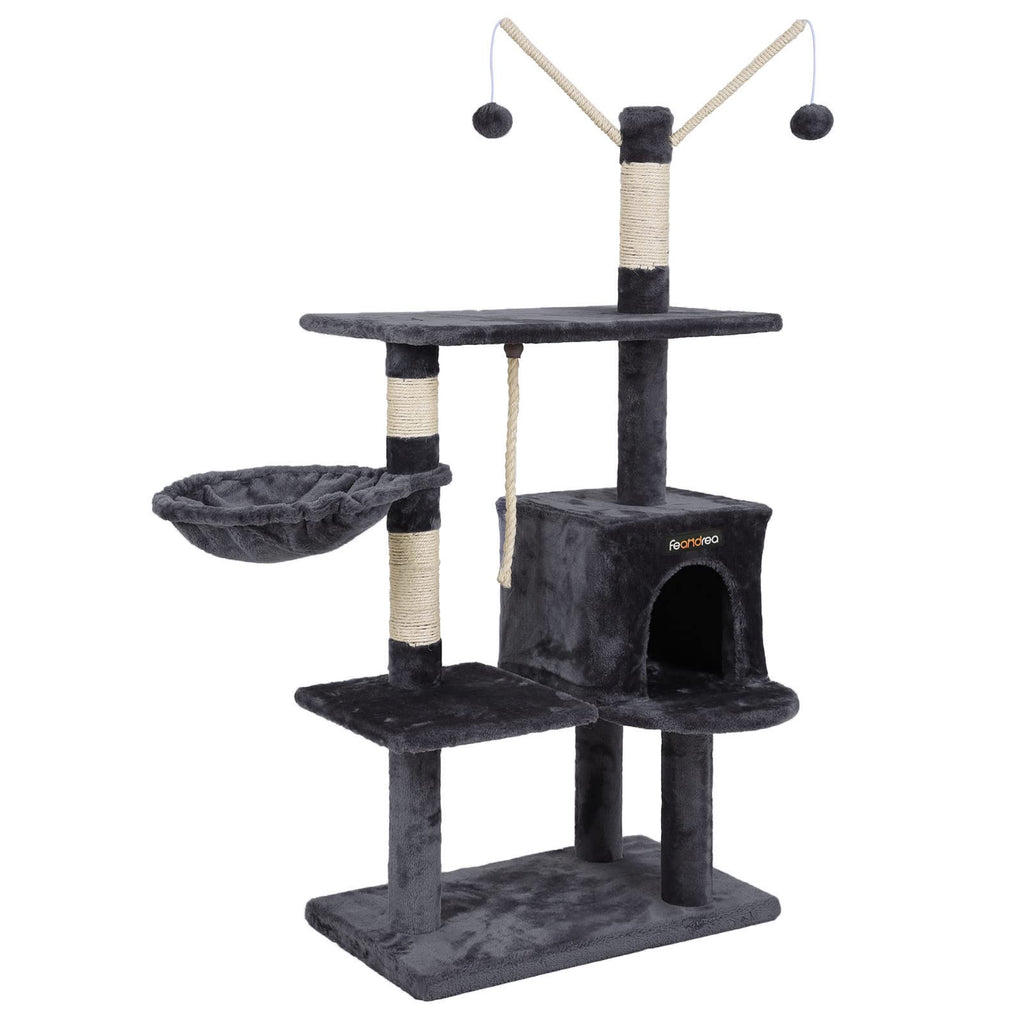 FEANDREA 134cm Cat Tree Scratcher | Multi-Level Condo with 2 Houses - Grey