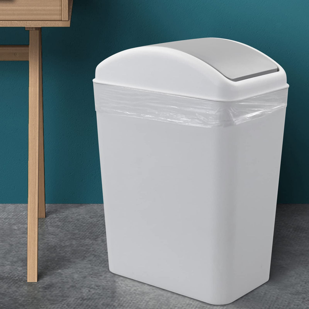 Annkky 15 L Small Bathroom Bins with 2 Rolls Bin Liners, Plastic Swing Dustbin with Lid Light grey - image 5