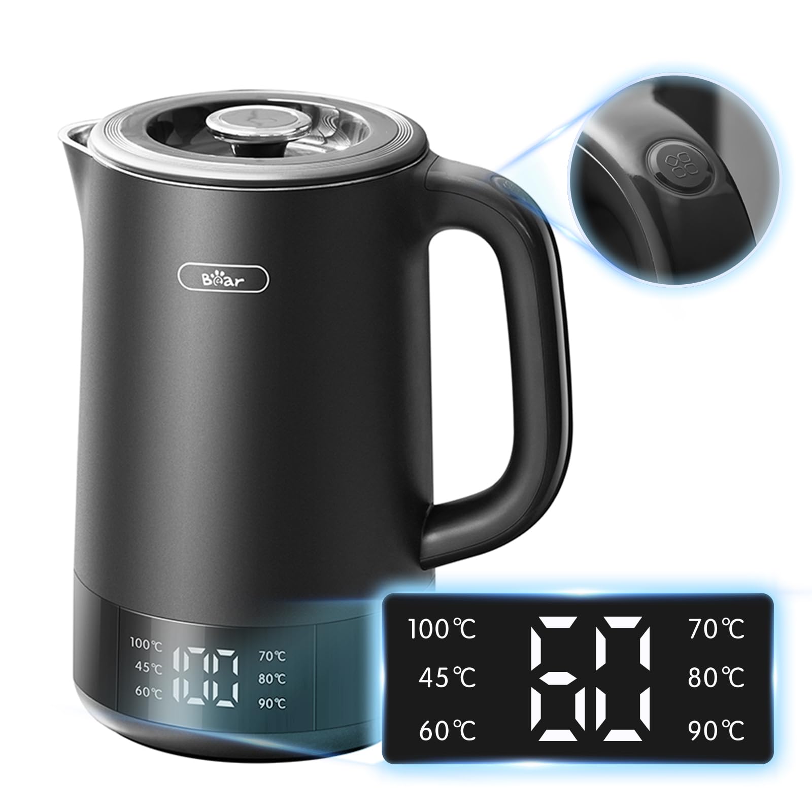Bear 1.7L Electric Kettle – 6 Temperature Settings & Stainless Steel