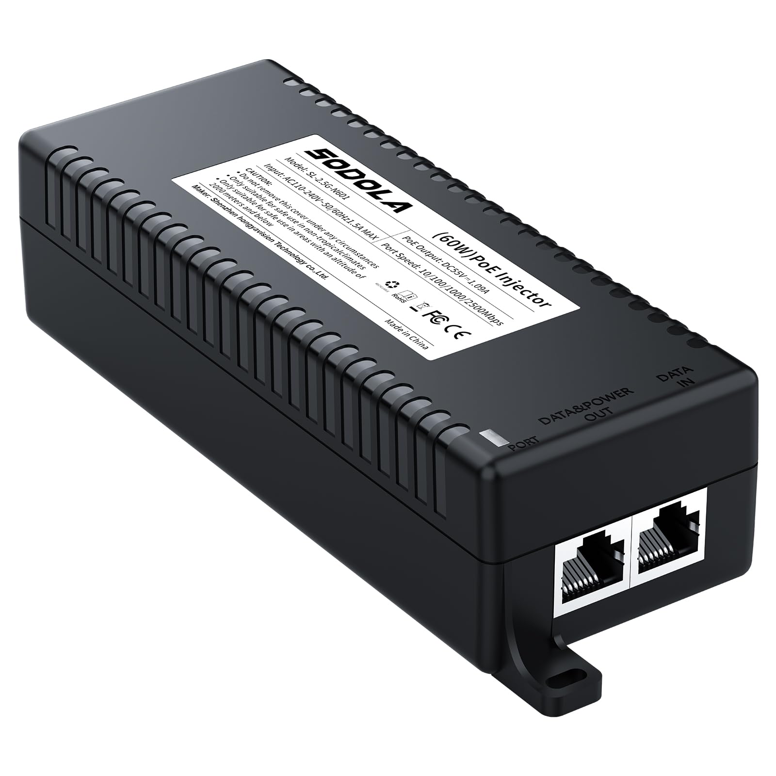 Sodola 2.5G PoE Injector | 60W PoE++ Adapter | 100/1000/2500Mbps