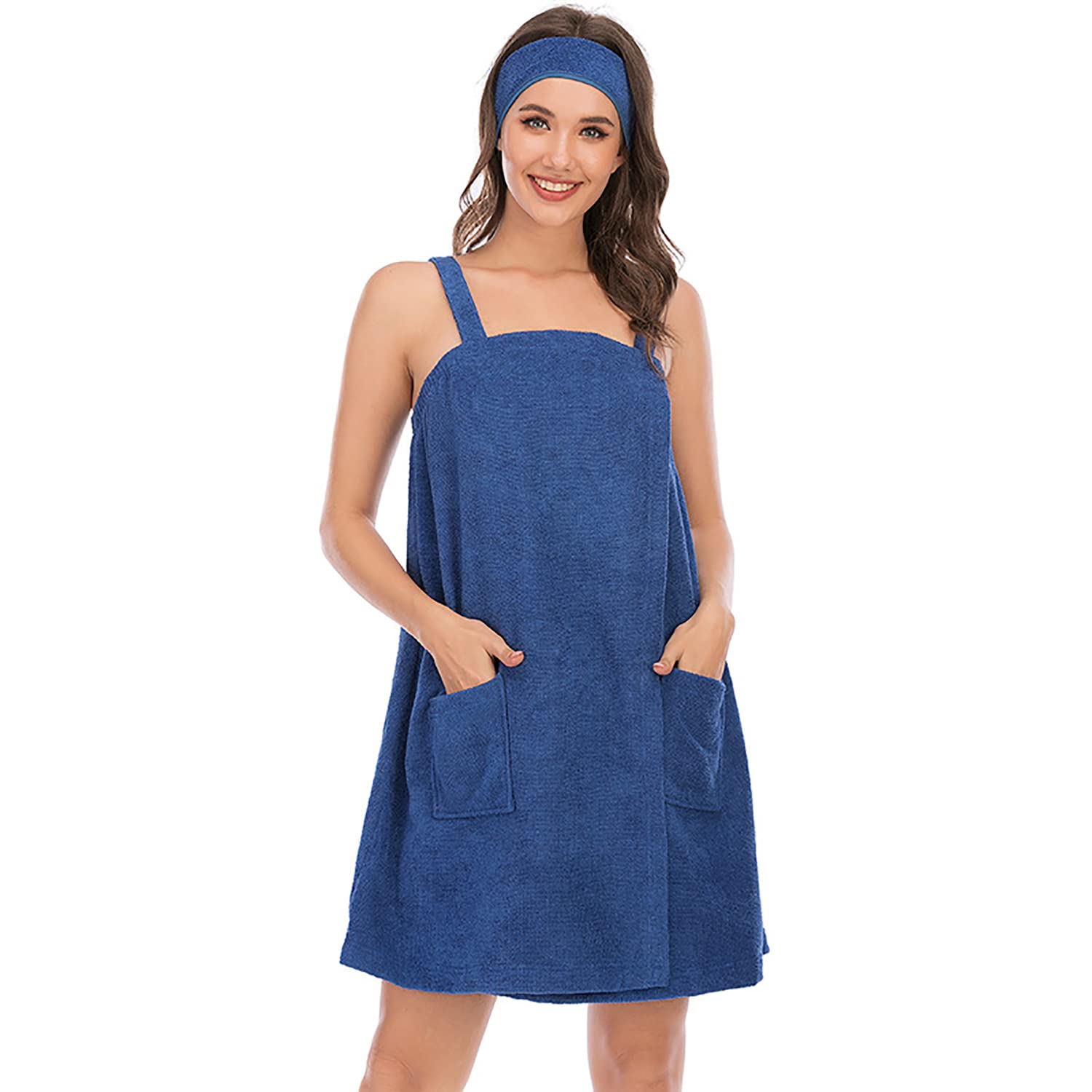 Verve Jelly Women's Cotton Spa Bath Wrap Towel with Headband | Blue