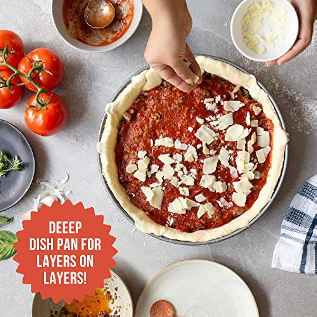 Chef Pomodoro 12-Inch Chicago Deep Dish Pizza Pan | Hard Anodized Aluminum