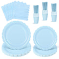 NatNarr Light Blue Scalloped Paper Plates and Napkins Set – 125 Pcs