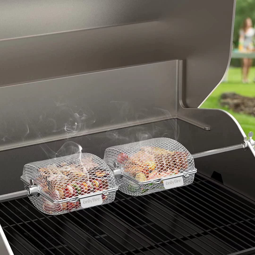 Onlyfire 2-Pack Rotisserie Spit Grill Basket Cage | Stainless Steel Mini Size