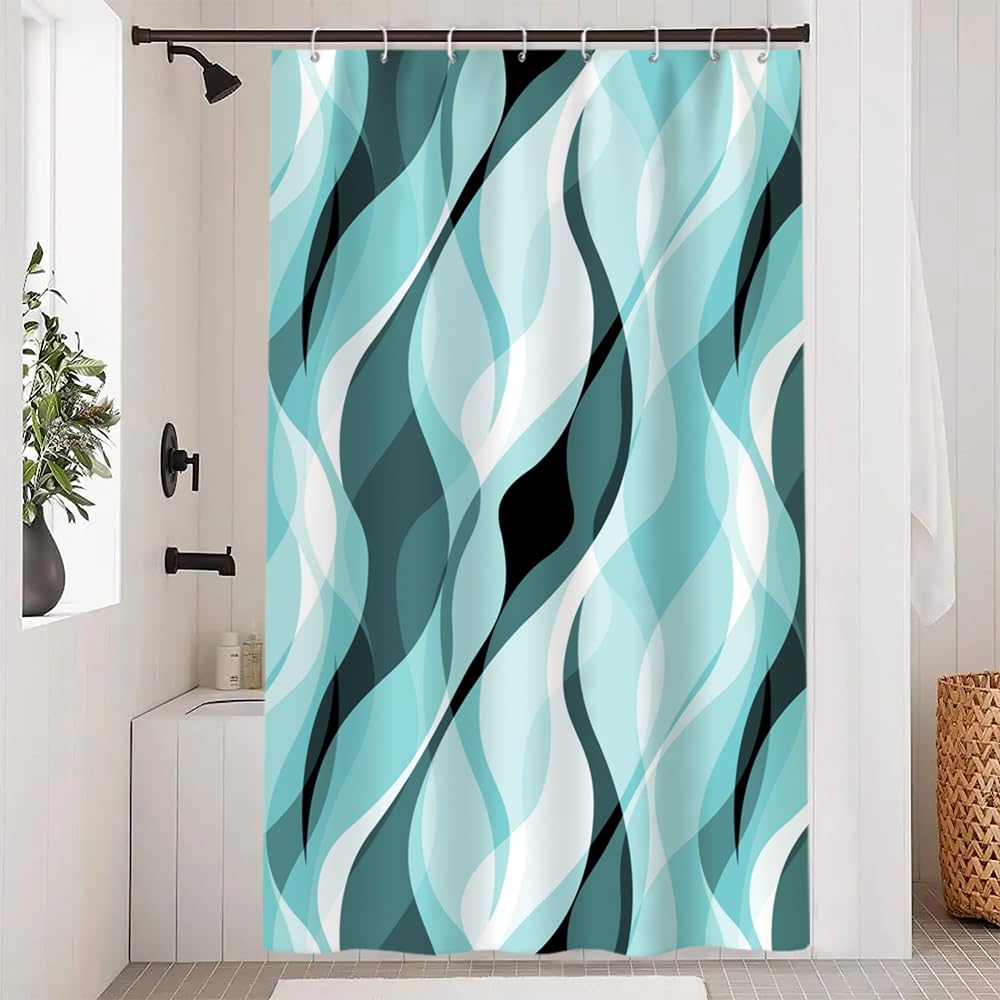 Uiiooazy Turquoise Blue Geometric Shower Curtain – Waterproof Polyester