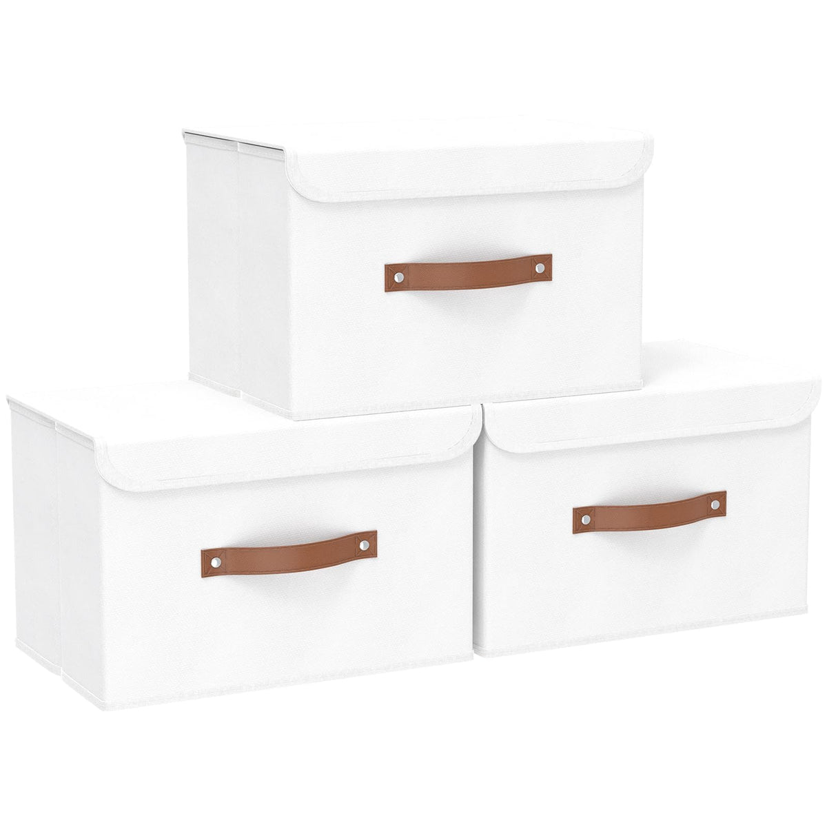 Yawinhe Collapsible Storage Boxes with Lids,45x30x30cm,White,3-Pack - image 1