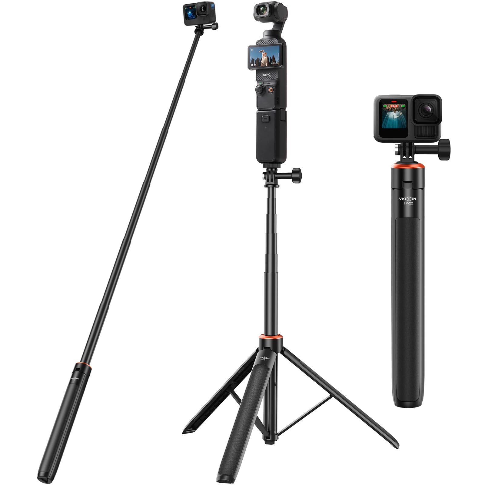 53.5" Selfie Stick Tripod for GoPro, DJI & Action Cameras