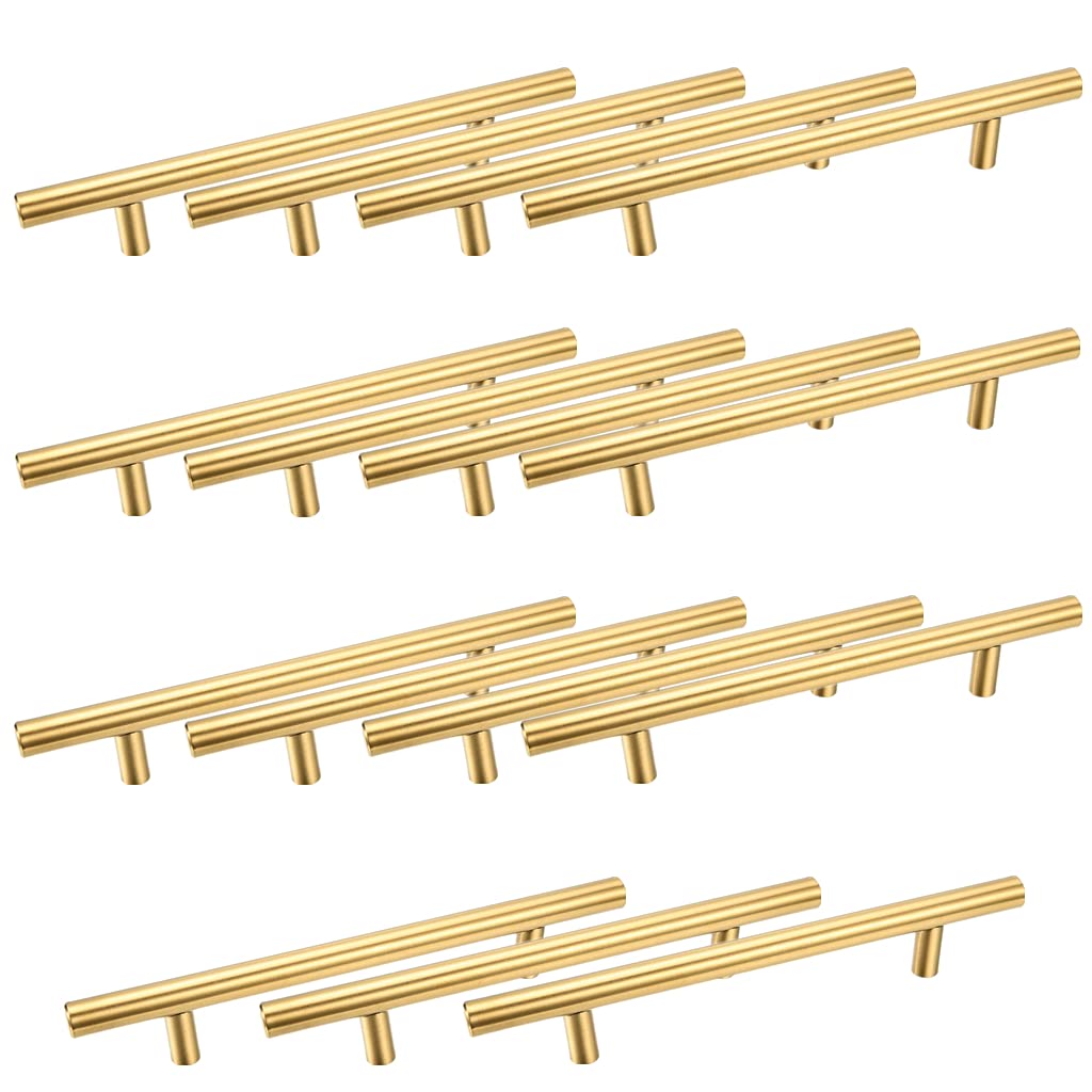 Lpraer Gold Stainless Steel T-Bar Cabinet Handles - 128mm Hole Center, 15 Pack