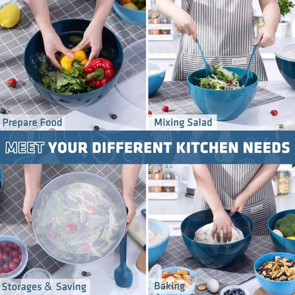 Luxear 6-Piece Plastic Mixing Bowls with Lids – Nesting Food Storage Set