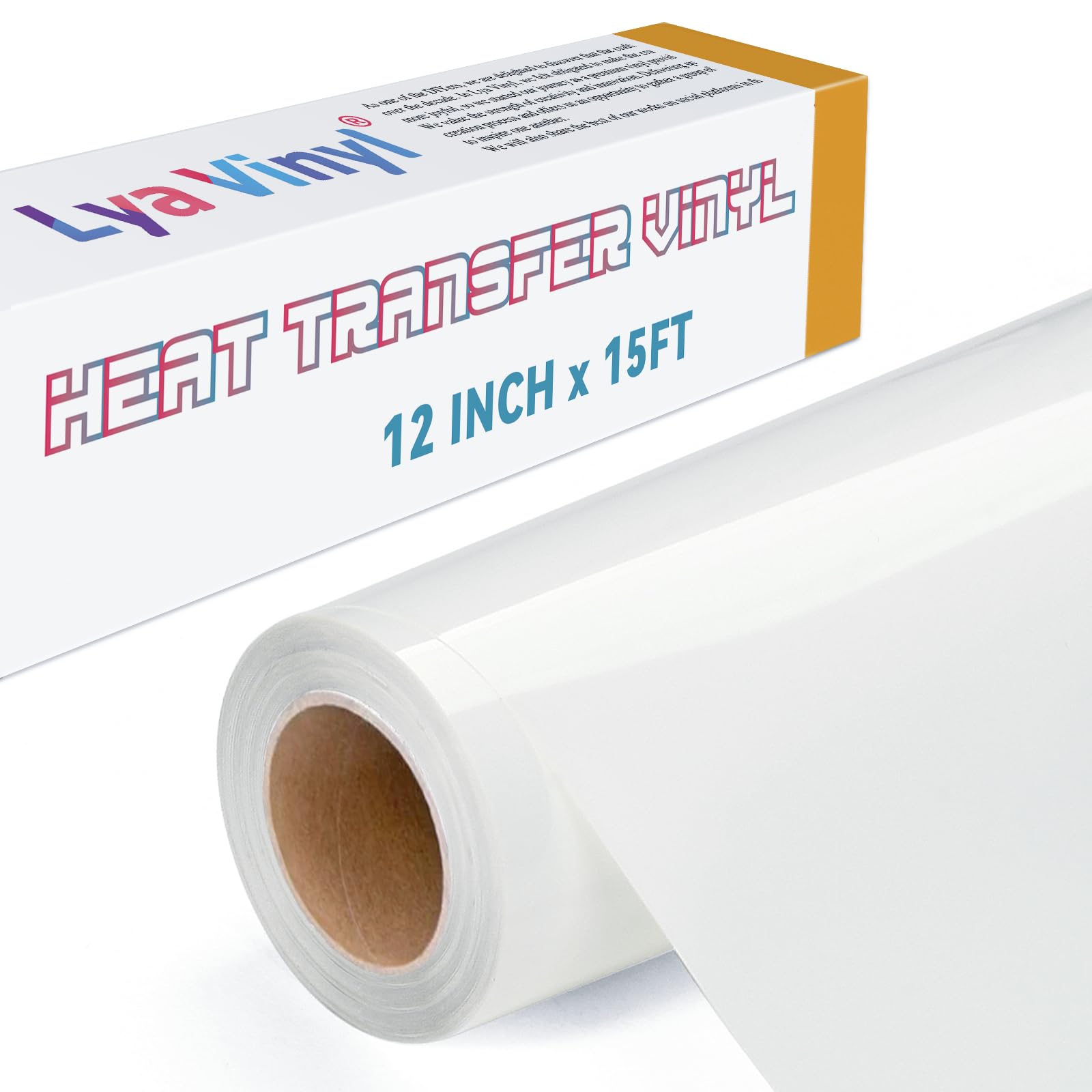 Lya Vinyl White Heat Transfer Vinyl Roll – 15FT HTV for Cricut & DIY