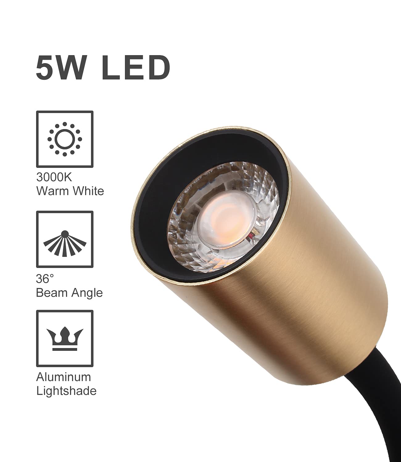 DAWALLIGHT Antique Brass LED Wall Reading Light | 5W Gooseneck Bedside Lamp