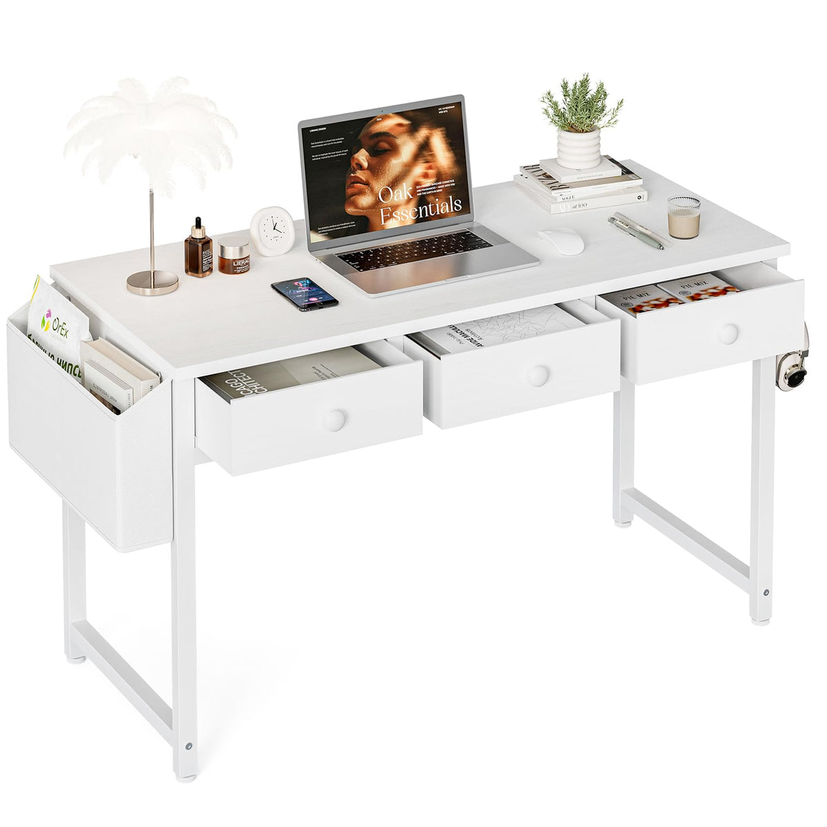 Grandder Small Computer Desk with 3 Fabric Drawers, 100 x 40 cm Home Office Desk with Storage Bags and Drawers - image 1
