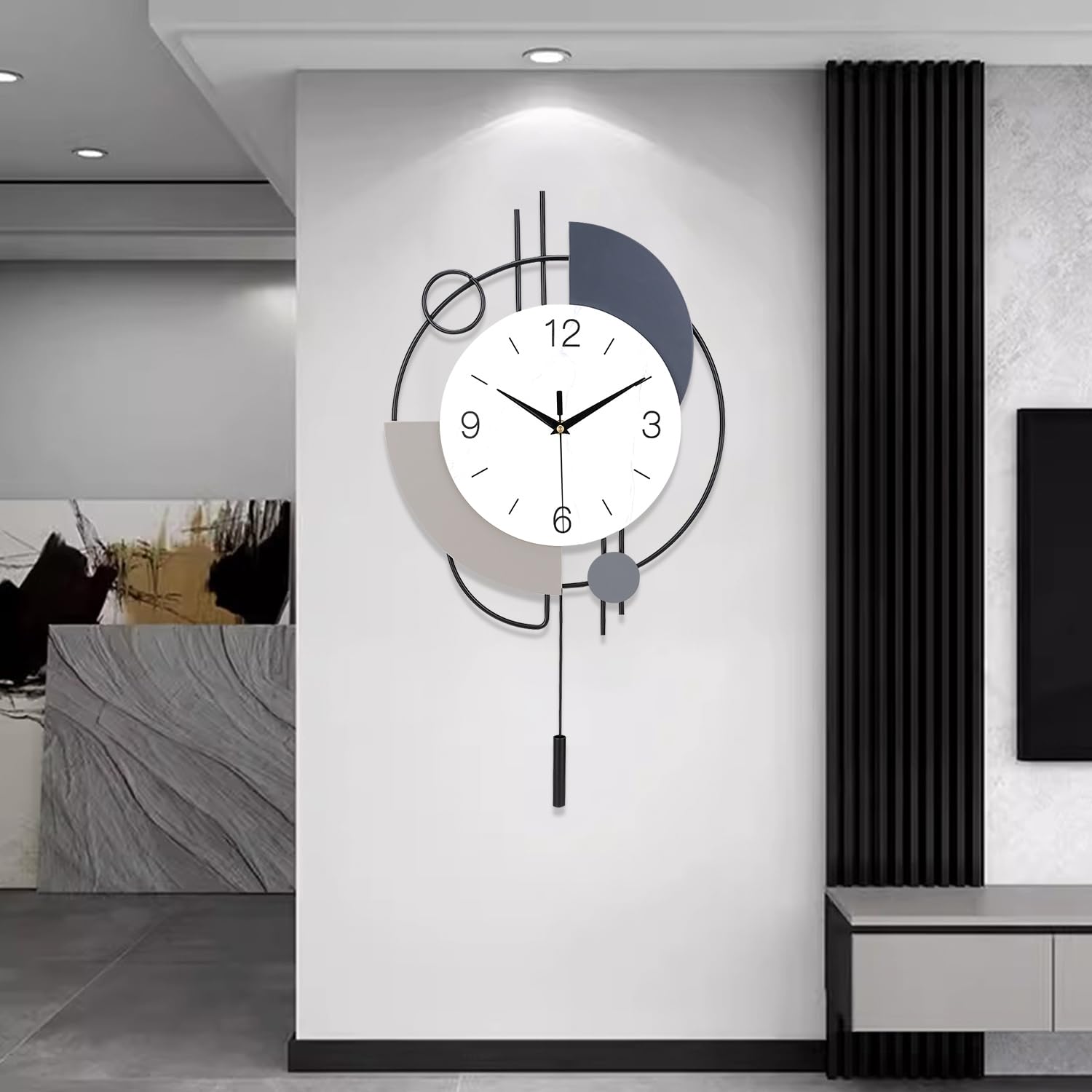 SIN&MI Modern Silent Wall Clock – Large Decorative Pendulum Clock, 16x26.5"