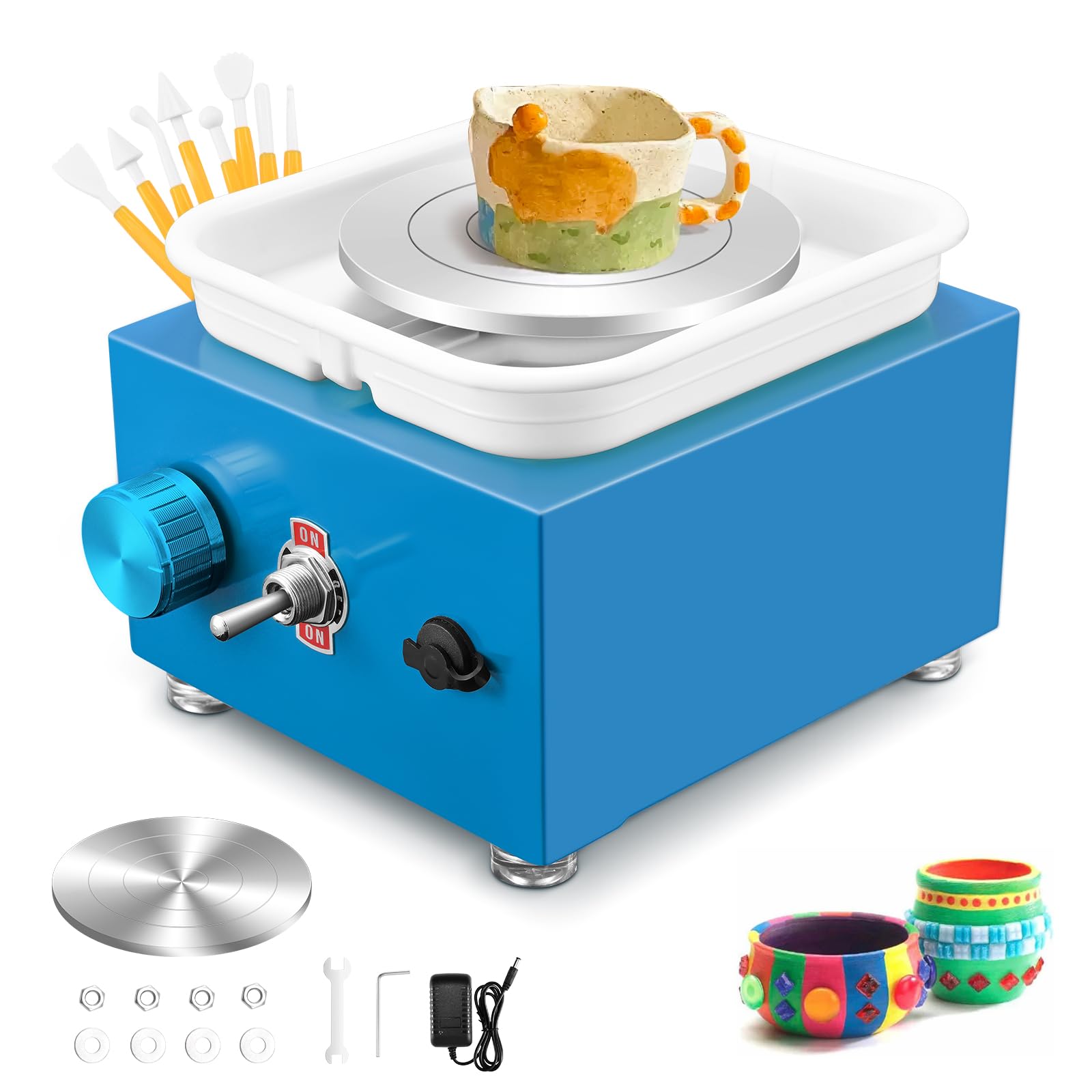 Couleeur Mini Electric Pottery Wheel - 2000RPM with 2 Turntable Plates