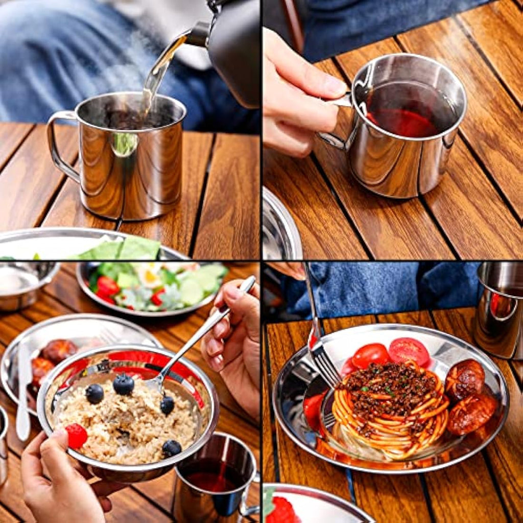 Odoland 8-in-1 Camping Cutlery Set | Stainless Steel Mess Kit with Bag
