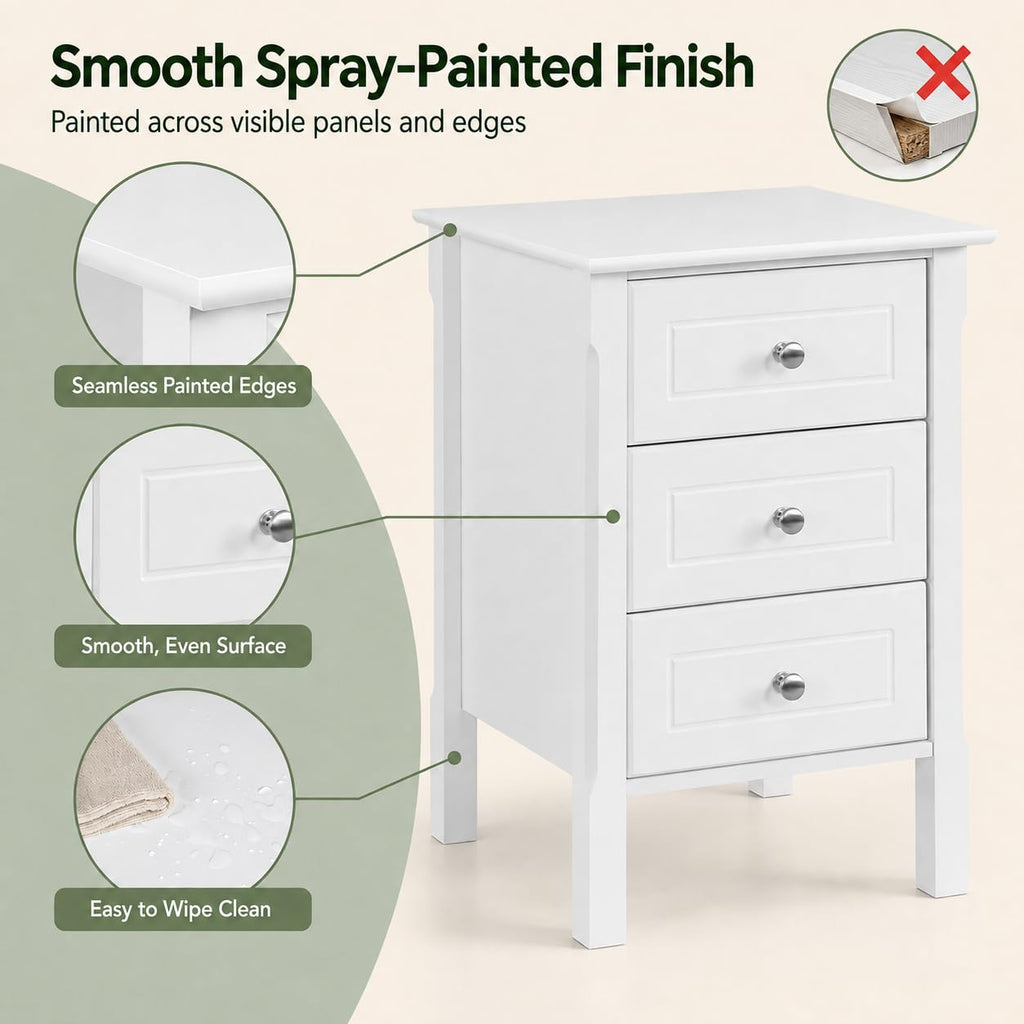 Yaheetech Bedside Table with 3 Drawers, White - image 4