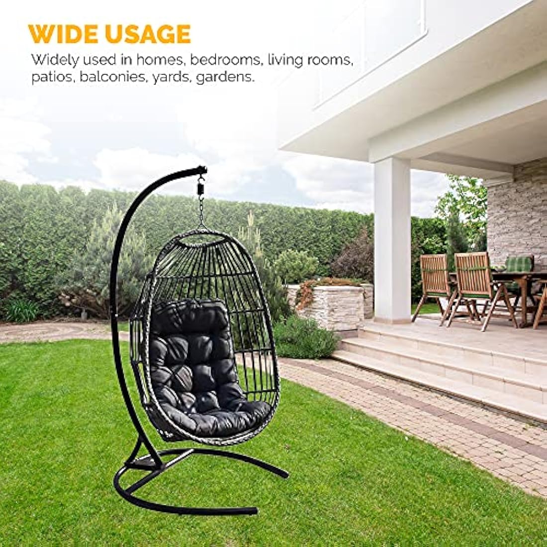 SEDOL Foldable Hanging Egg Chair with Stand | Grey Rattan Swing Chair