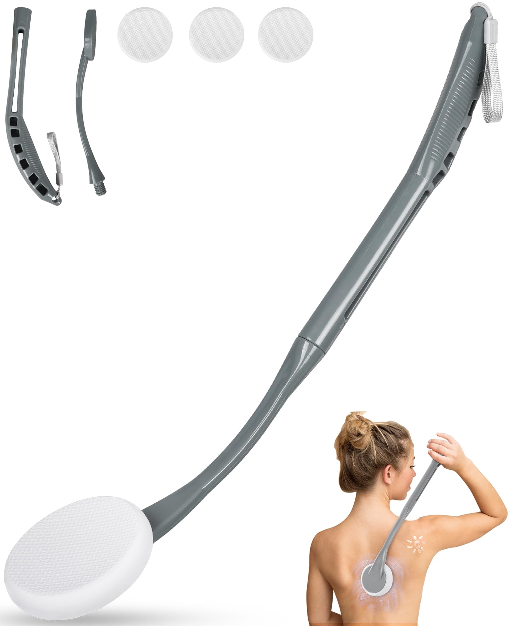 Back Lotion Applicator – 20.5" Curved Handle with EVA Pads