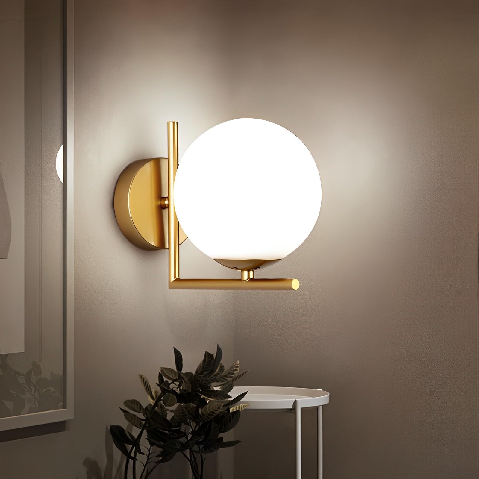 KRUIHAN Modern Gold Wall Sconce | Globe Glass Shade Indoor LED Wall Light