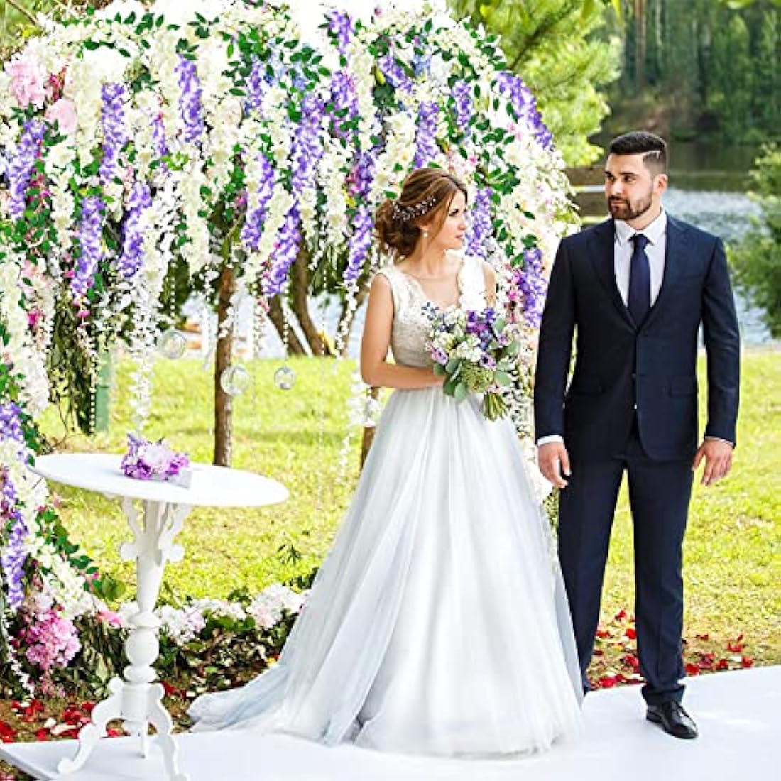 MOTONG Artificial Wisteria Vines – 2 Pcs 7ft Fake Flower Garland (Purple)