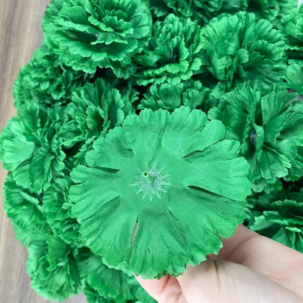 50pc Silk Carnation Flower Heads with Stems – Dark Green 3"