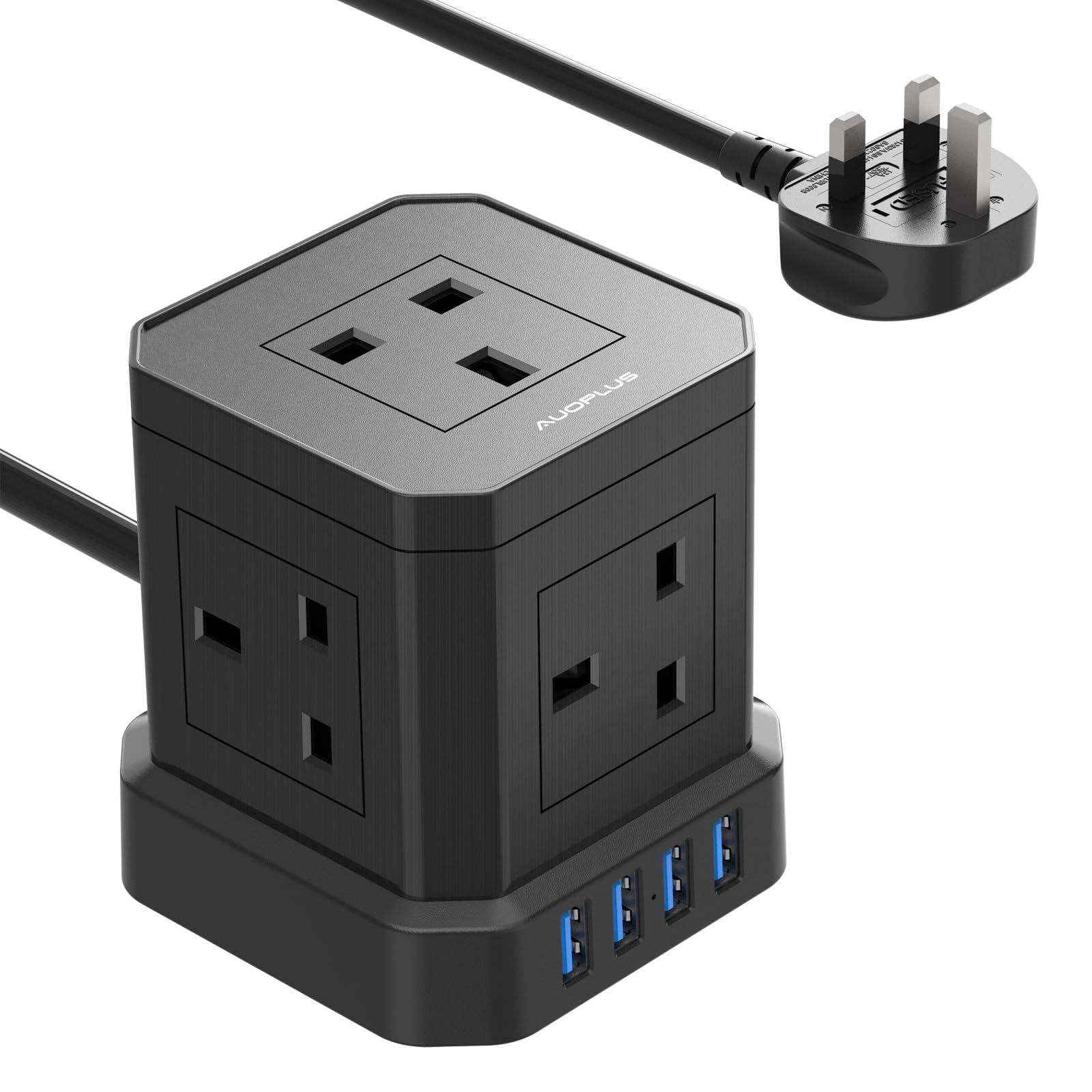 AUOPLUS Cube Extension Lead – 5 Way Power Strip with 4 USB Ports