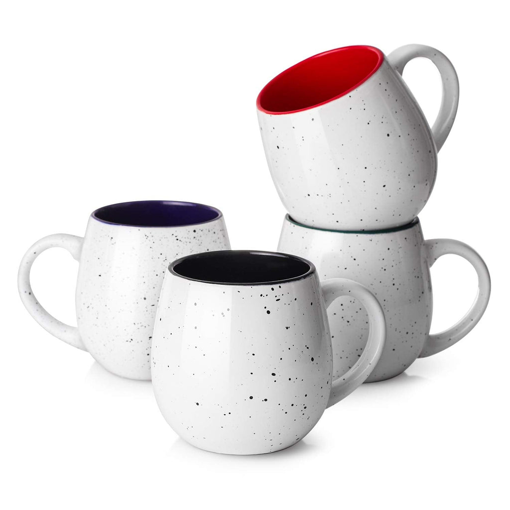 LIFVER 21 Oz Large Ceramic Coffee Mugs – Set of 4 Speckled Porcelain Cups