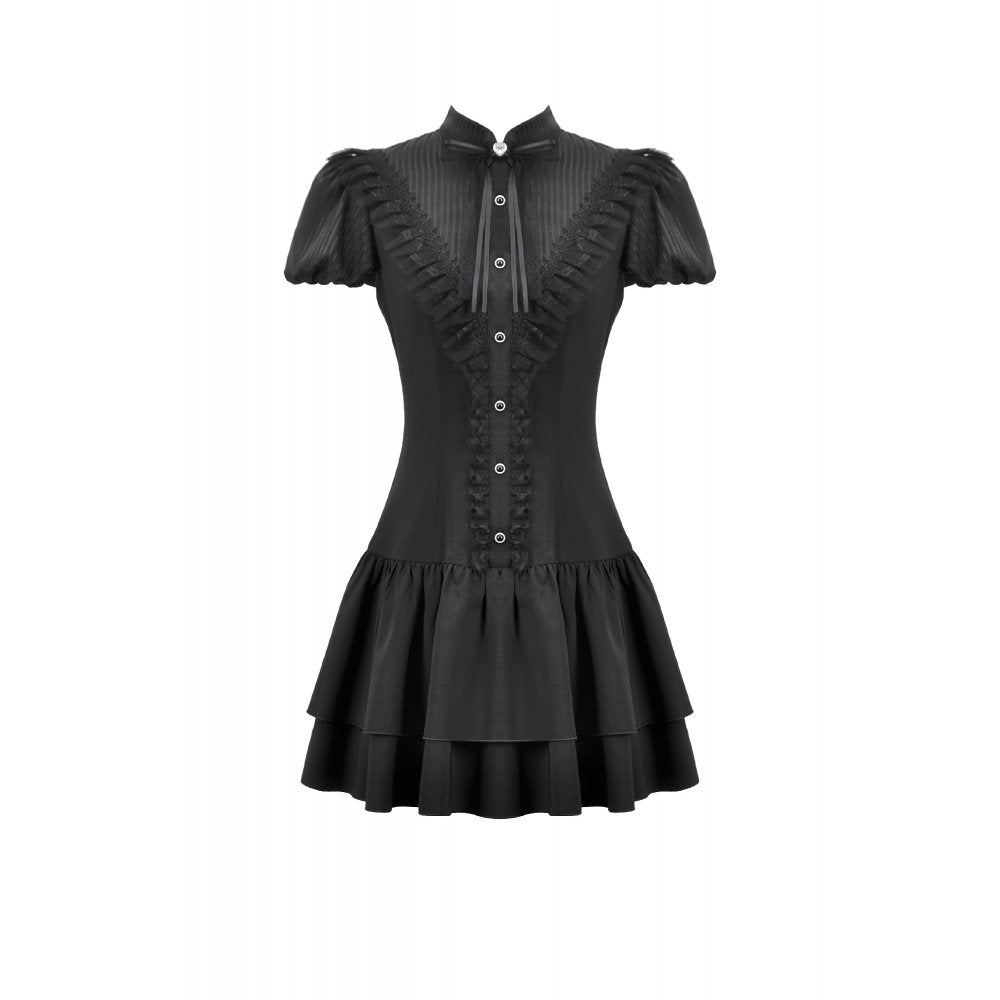 Dark in Love Lolita Bow-Trim Lace Dress | Gothic High-Low Evening Gown