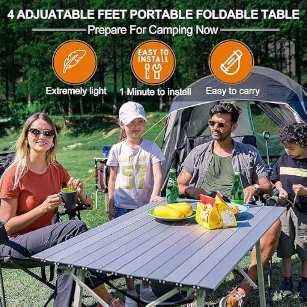 Portal Aluminum Folding Camping Table | Adjustable Height Rollup Picnic Table