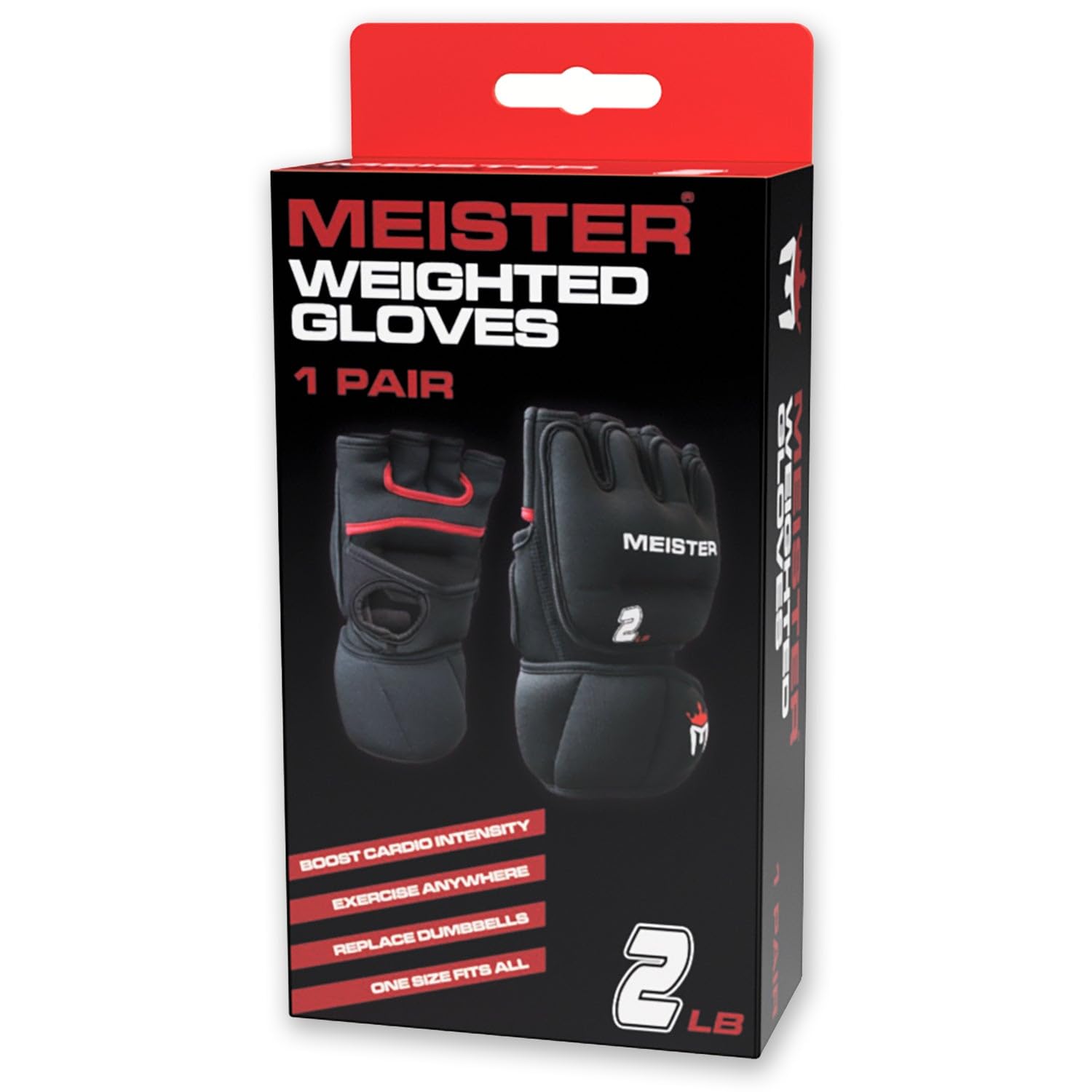 Meister 2lb Neoprene Weighted Gloves for Cardio & Heavy Hands – Black/Red