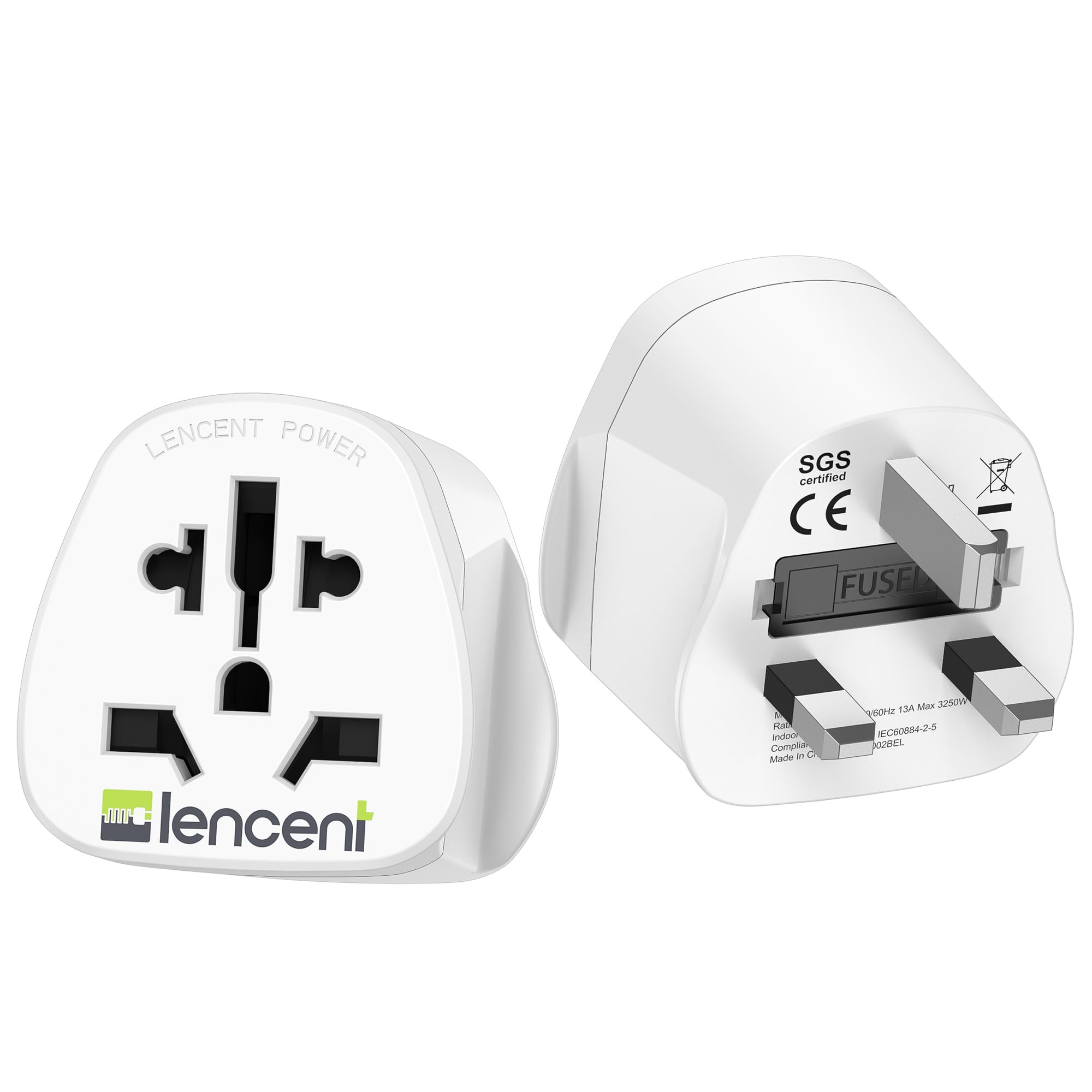 LENCENT Universal World to UK Travel Adapter | Type G Plug - 2 Pack