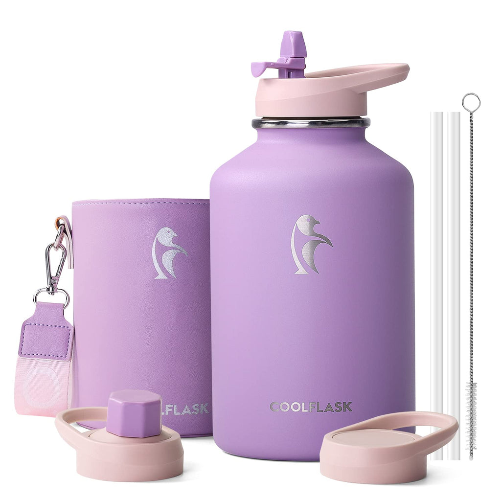 Coolflask 2L Insulated Water Bottle – Stainless Steel & Leather Sleeve